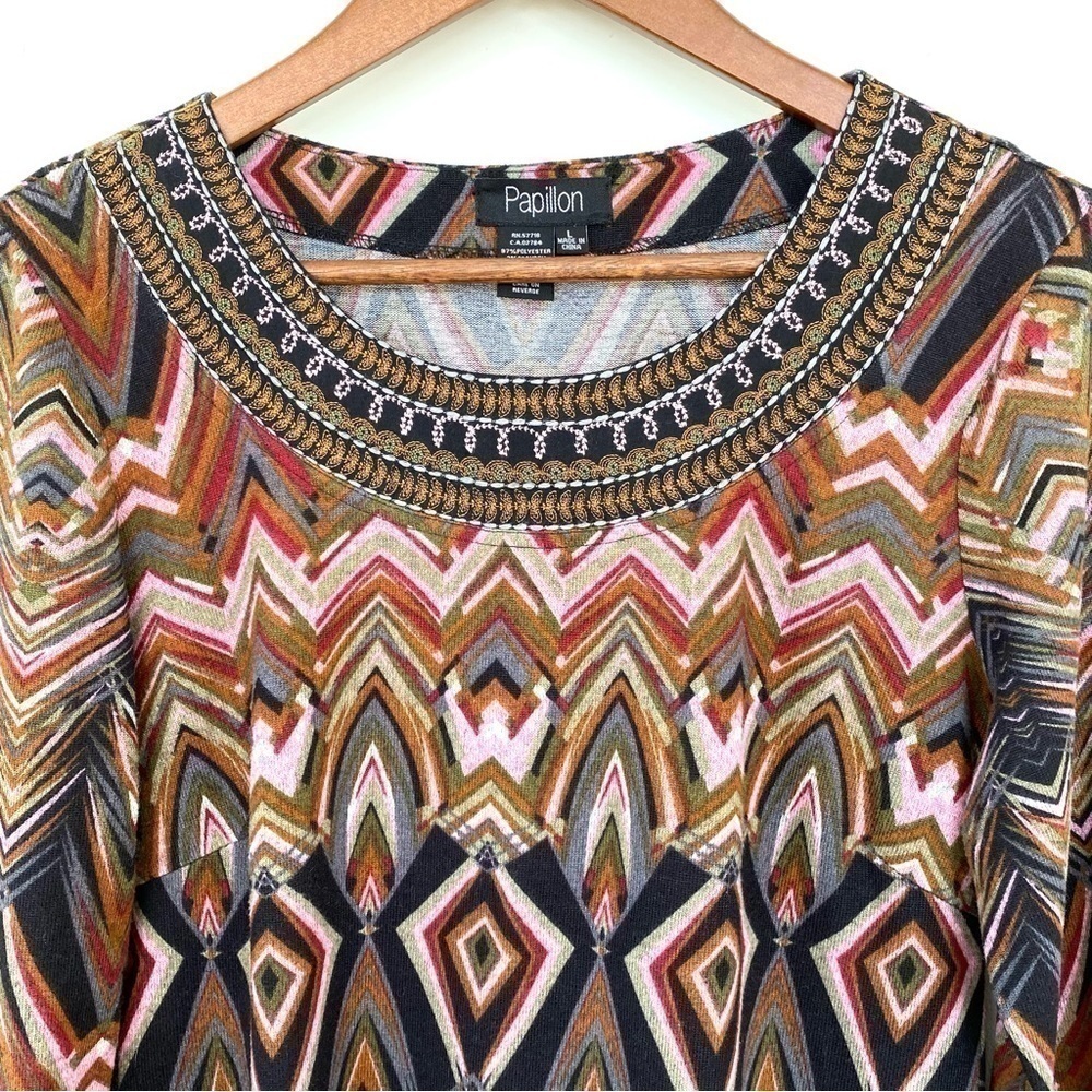 Papillon jersey knit dress with crew neckline and long sleeves,  popover - Picture 3 of 11